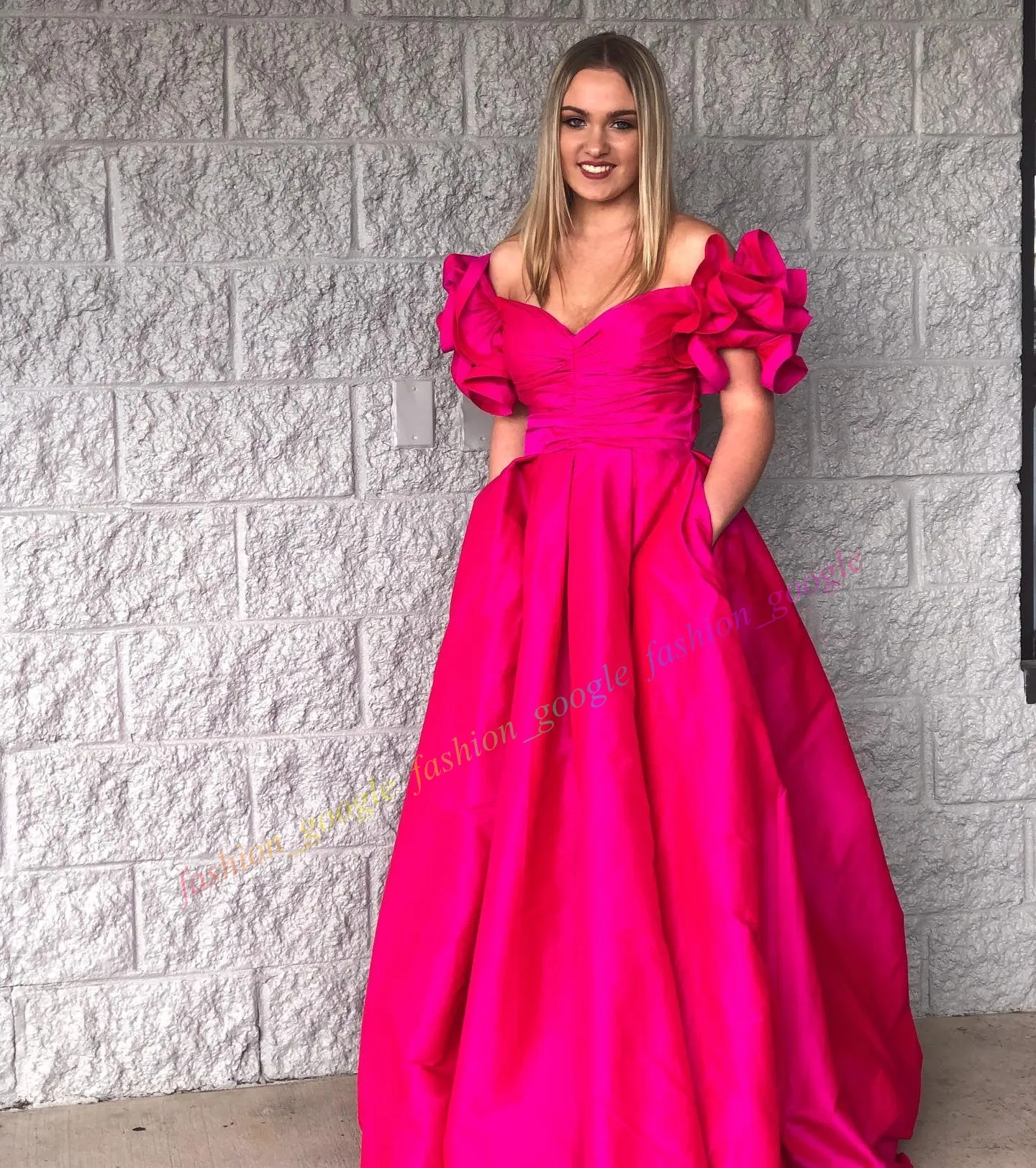 Flutter Sleeves Boat-Neck Tea-Length Special Occasion Dress Fuchsia main image 1
