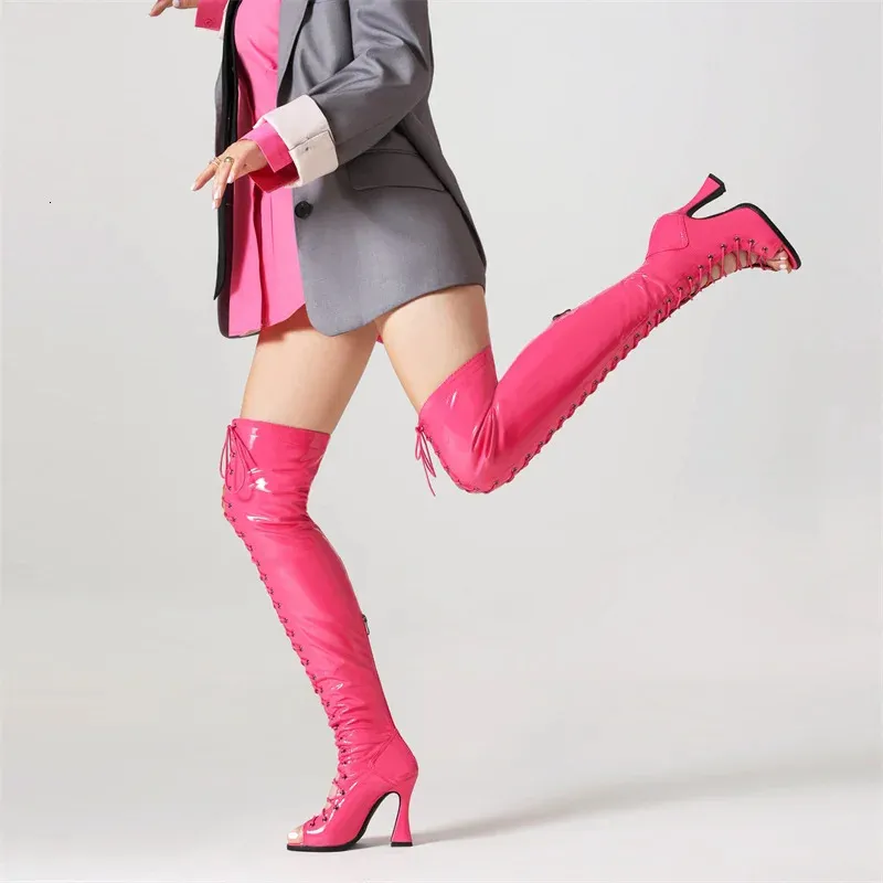 Leather Pink Thigh High Boots Outfit Pleaser Flamingo-3021GP Aqua - Main Image