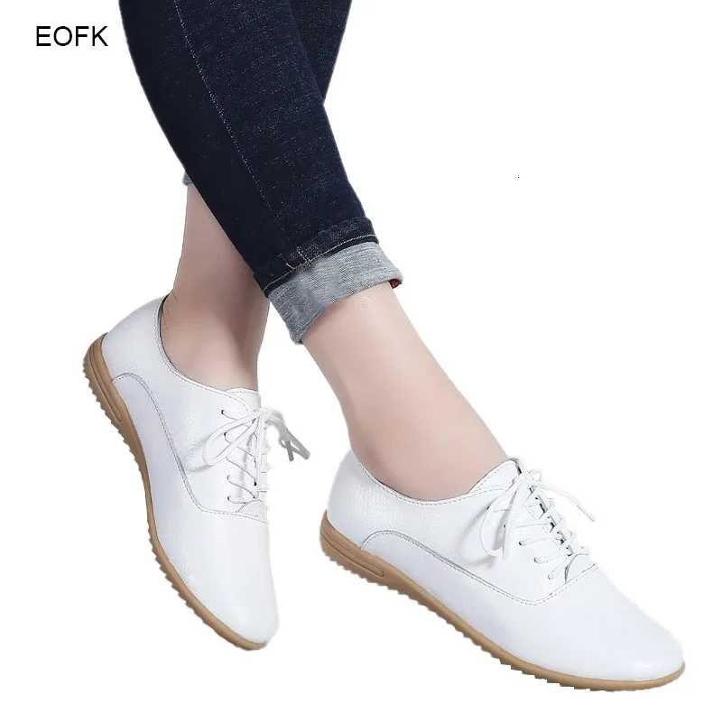 Scarpe Oxford da donna EOFK Primavera Autunno, ballerine casual in pelle con lacci, morbide e comode, modello Derby da donna 240607_voghion.com