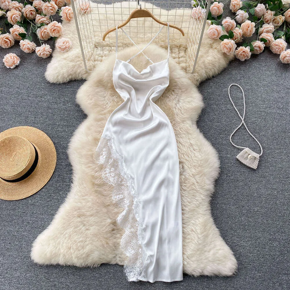 Polyester Lace Satin Lace Split Hollow Out Suspender Dress with Irregular  Ankle-Length Skirt and Cap Sleeve from Dhgate Basic & Casual Dresses -  price 32.17