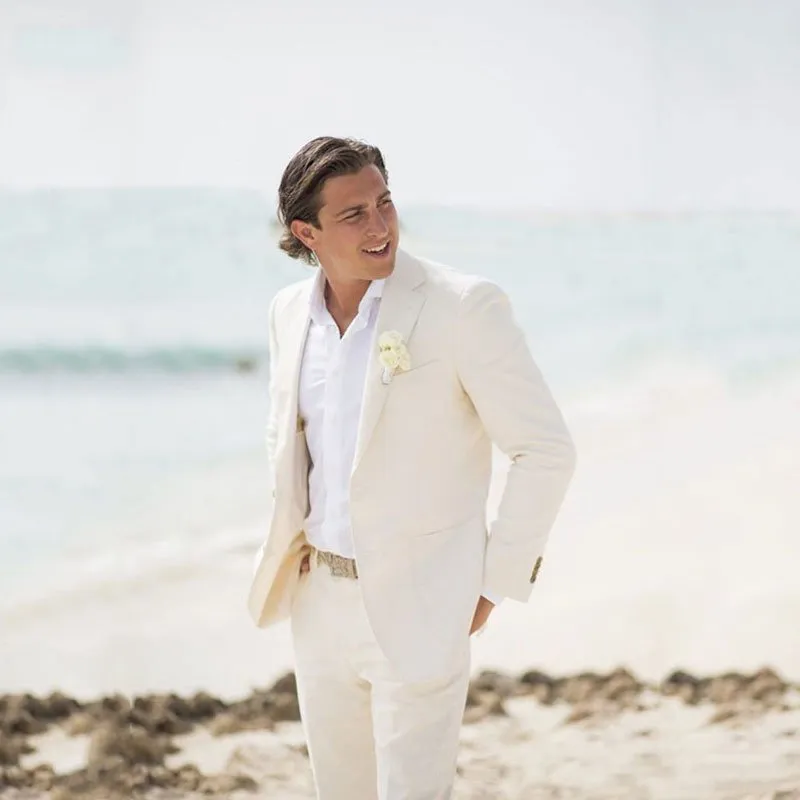 DHgate Mens 2 Piece Linen Beach Wedding Suit Slim Fit Casual Prom Best Man Blazer Apparel