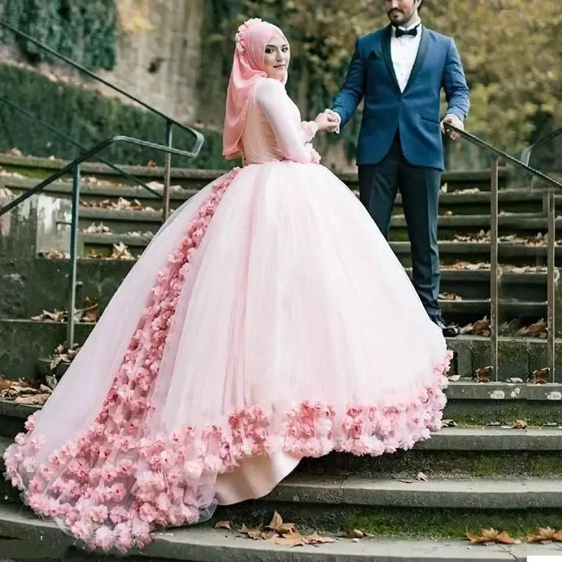 Save Big on Bulk Muslim Wedding Dresses Ball Gown Blush Pink Wedding  Dresses: Elegant 3D Flower Appliqued Ball Gown, Long Sleeve Muslim Wedding  Gown,