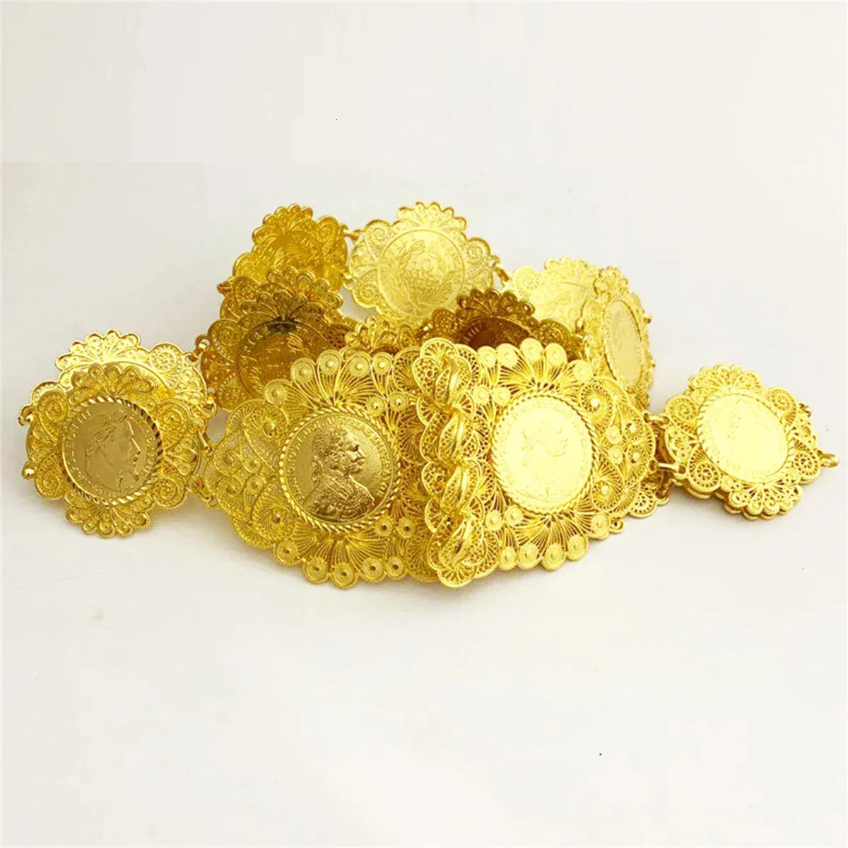 Napoleon Gold Coin Chain Belt Algerian Coin Belt Gold Plated Metal Waist Chain Hand Carved  main image 2