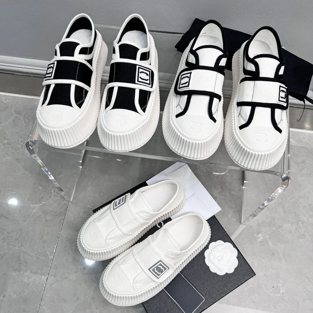Platform Canvas Shoes Trendy Letter Print Vintage Sandals Velcro Strap