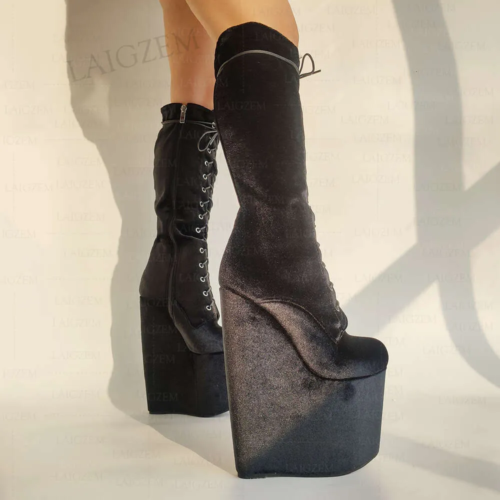 YDN Women Fashion Stacked Wedge Heel Knee High Boots Closed Pointed Toe Suede Winter High Heel Long Boots Trendy Pull On Dress Shoes With Zipper Size 4 Black | Knee-High-377608