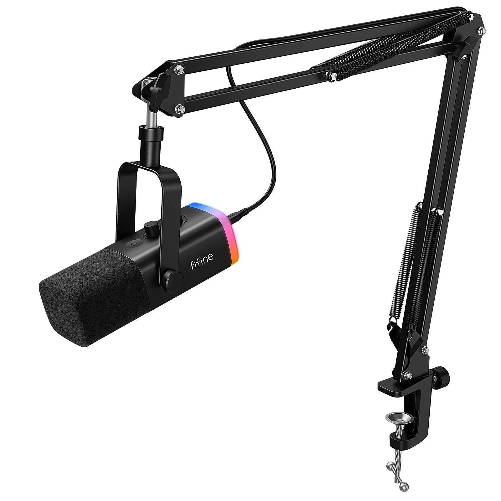 FIFINE Microphone Kit: XLR Mic, Boom Arm, USB Mic, RGB Volume