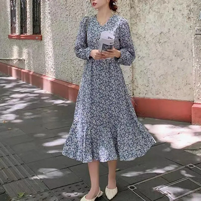 knee length dresses for ladies Tie Shoulder Fishtail Hem Floral Print Prom Dress, White / Xs main image 1