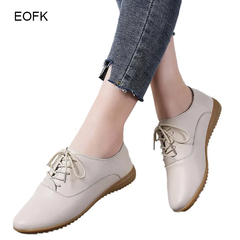Scarpe Oxford da donna EOFK Primavera Autunno, ballerine casual in pelle con lacci, morbide e comode, modello Derby da donna 240607_voghion.com