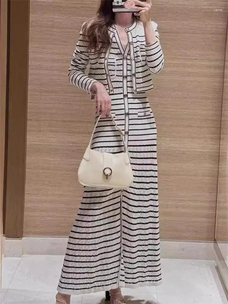 Knitted Stripe Casual Dress Set for Women Spring Sleeveless Midi Dress with Cardigan  Sweater and Skirt from Dhgate Basic & Casual Dresses - price 75.55