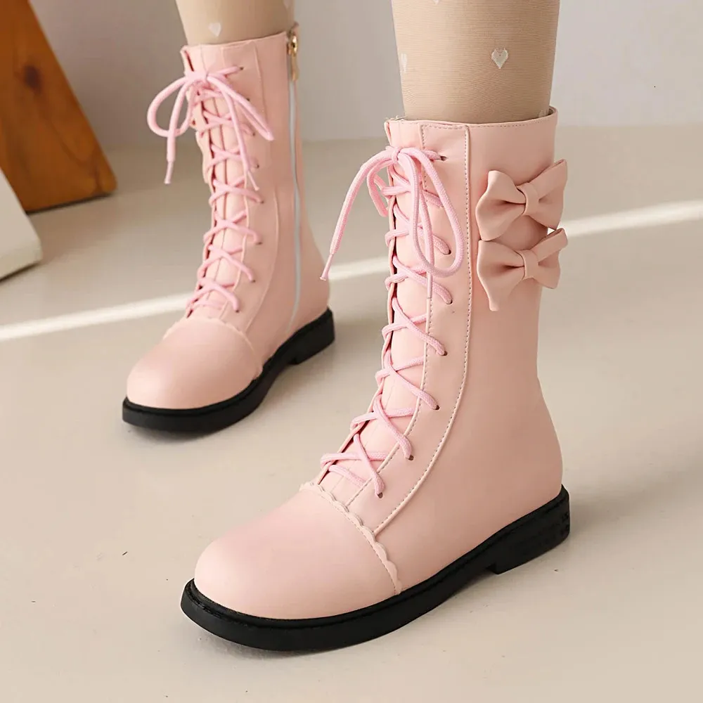 Mid-Calf Lace-Up Platform Boots: Sweet Lolita Style for Girls from