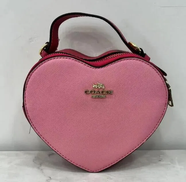 Black White Leather Sacoche Bag with Heart Strap Designer Shoulder Bag  for Women