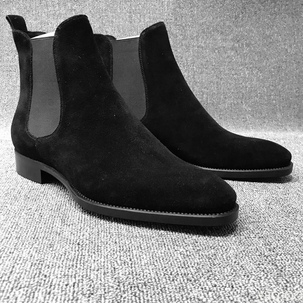 Black and Brown Velvet High Ankle Chelsea mens suede boots for Men - Wear Resistant to Walking and Dressy - Botas de Hombre 241223