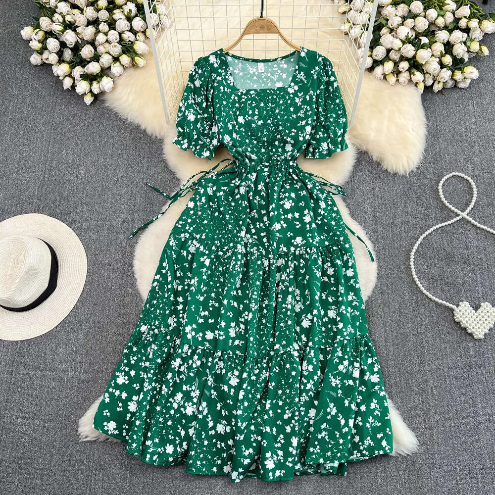 Womens Green Floral Print Maxi Dress With Square... From Sunshine_girls,  $34 In Bulk | DHgate.Com