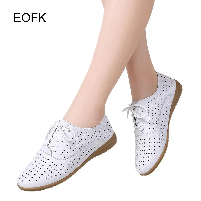 Scarpe Oxford da donna EOFK Primavera Autunno, ballerine casual in pelle con lacci, morbide e comode, modello Derby da donna 240607_voghion.com