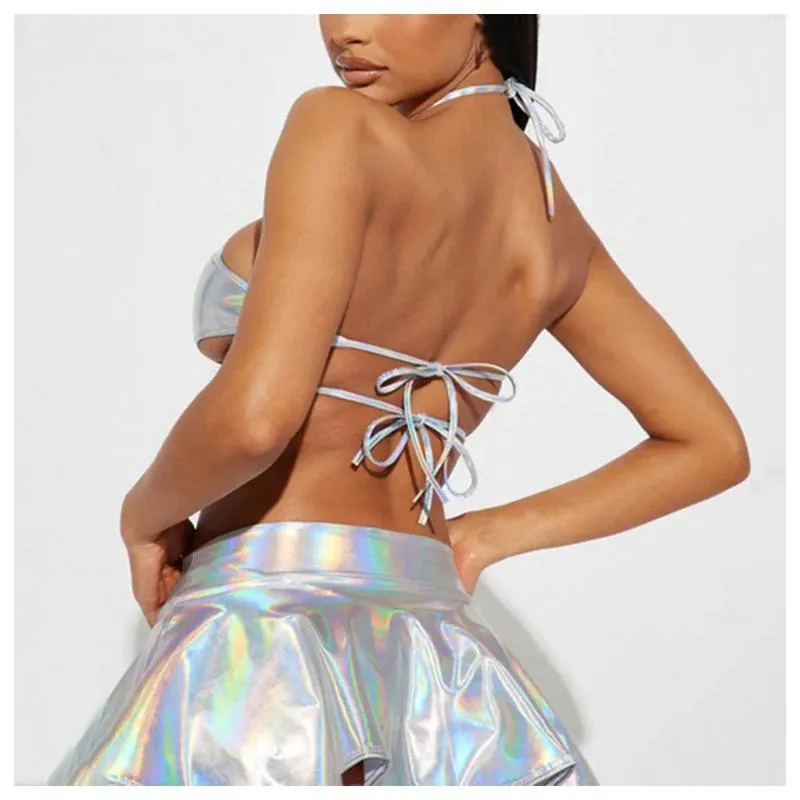 Mini Skirt Silver Holographic Skirt Mia Holographic Metallic High