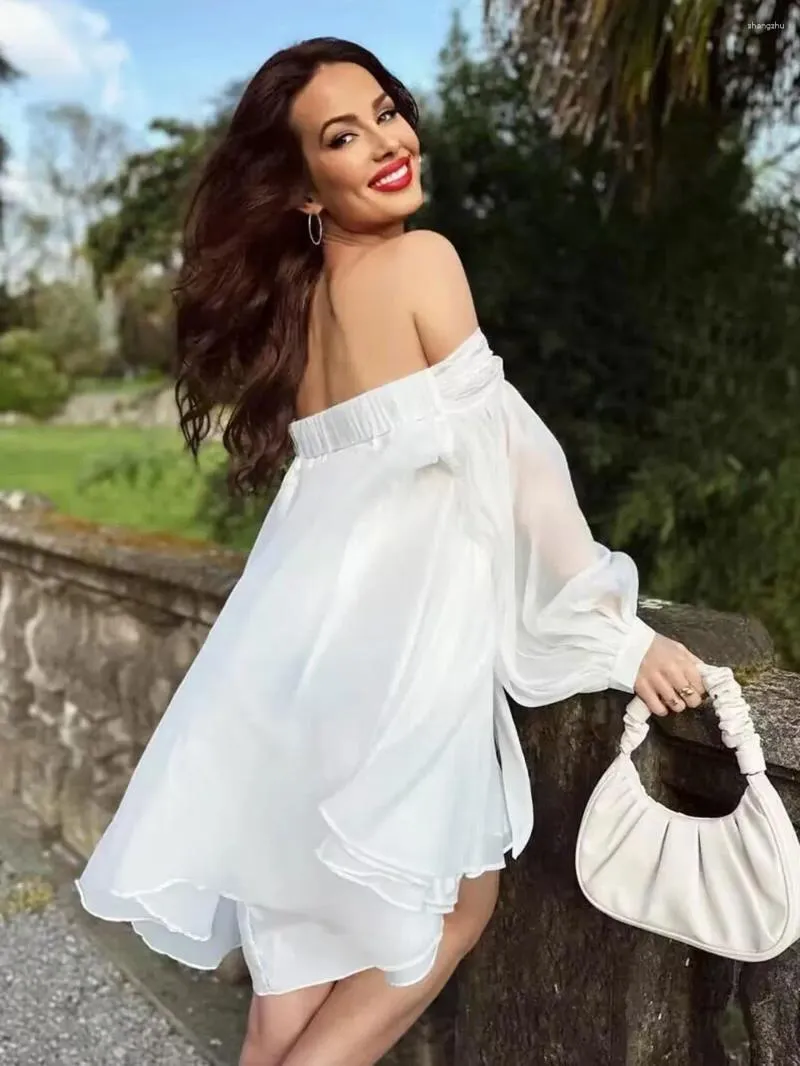 chinese dress ladies LESSLESS – Floor length floaty chiffon wrap white dress – LESSLESS LLC main image 0