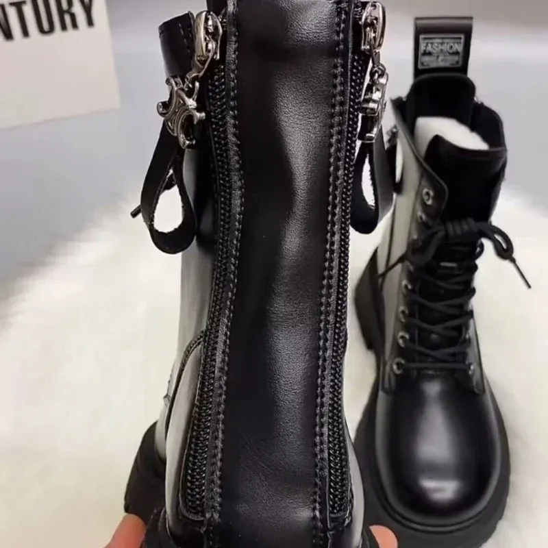 SLX Winterstiefel für Damen im britischen Stil, Martin-Stiefel, schwarzer Retro-Reißverschluss, dicker Boden, Joker, hochwertige Stiefeletten aus weichem Leder_voghion.com