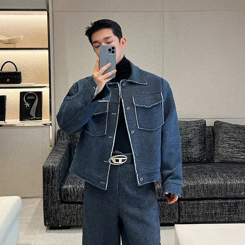 DHgate.com:Solid Denim Set: Edgy Jacket & Straight Trousers DHgate.com:Solid Denim Set: Edgy Jacket & Straight Trousers
