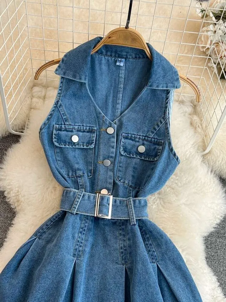 Sleeveless V-neck Wrap Denim Dress with Waist Wrapping and A-line Skirt for  Slim Figures from Dhgate Basic & Casual Dresses - price 37.19