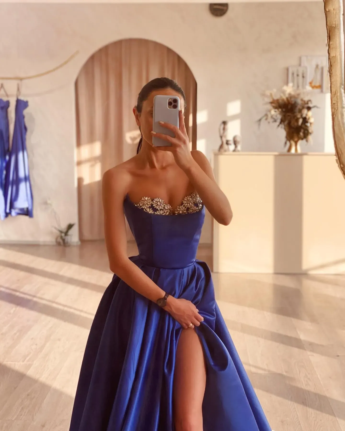 Sweetheart Long A-line Navy Satin Beaded Prom Dresses Sweetheart Long A-line Navy Satin Beaded Prom Dresses