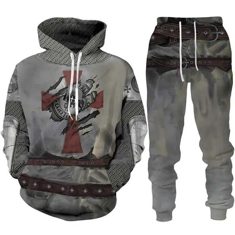 DHgate 3D Printed Templar Knight Sweatshirt Set Breathable Mens Hoodie and Sports Pants Apparel