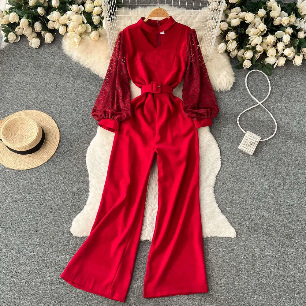 【2024SS／美品✨️】AMERI MEDI FLARE ROMPERS M 2024Womens Mesh Sleeve Jumpsuit, V-Neck Wide Leg Romper for