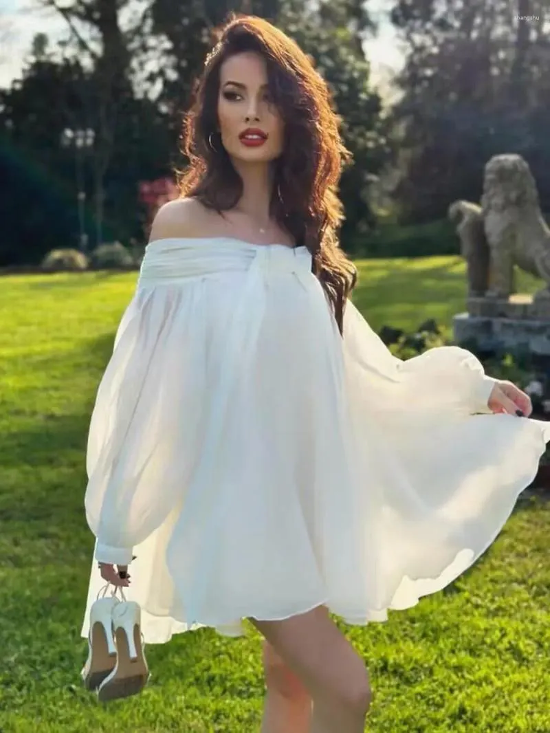 Chiffon Cold Shoulder Mini Vacation Dresses Chiffon Cold Shoulder Mini Vacation Dresses