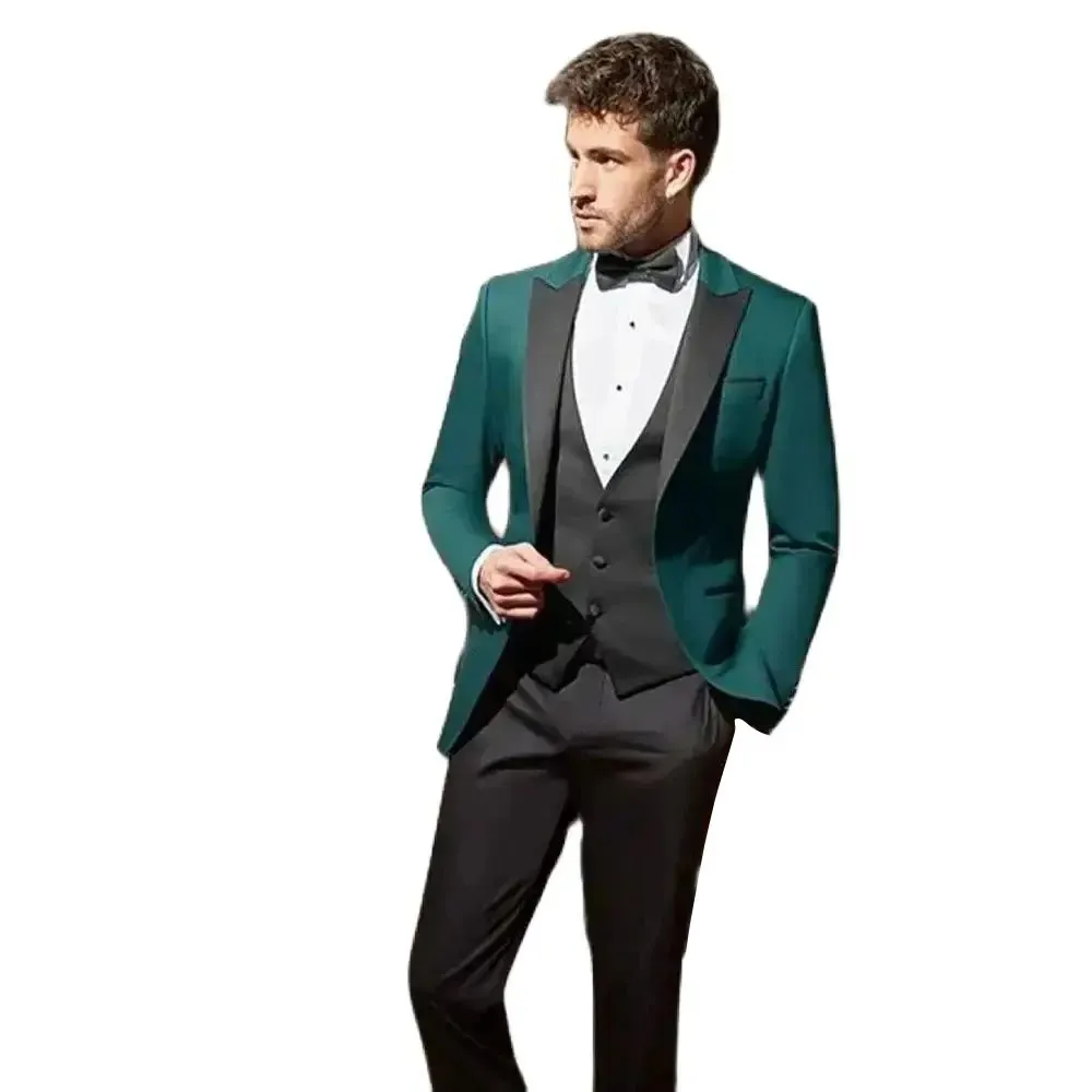 Outfit Green Suit Jacket Black Pants Stevditg Mens 3-Piece Wedding