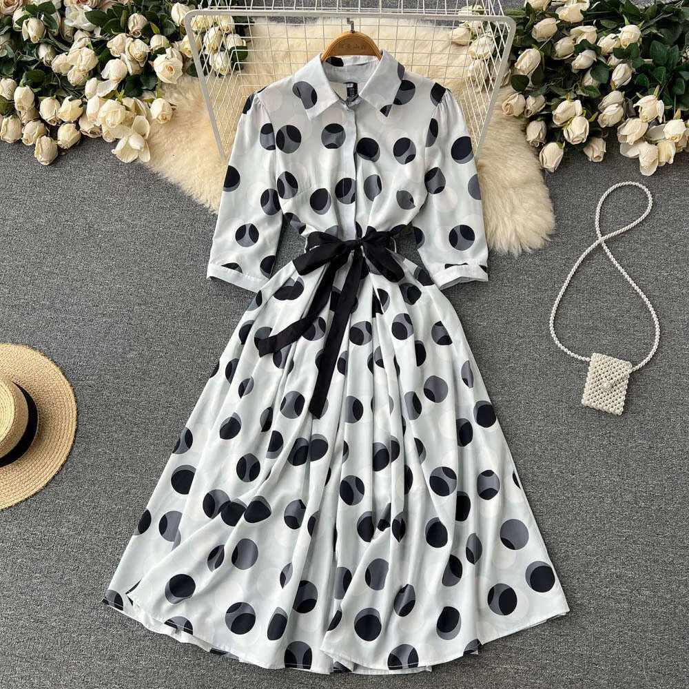 Polka Dot Chiffon A-Line Dress with Lace-Up Waist and 3/4 Sleeves, Medium  Length, Polyester from Dhgate Basic & Casual Dresses - price 35.68
