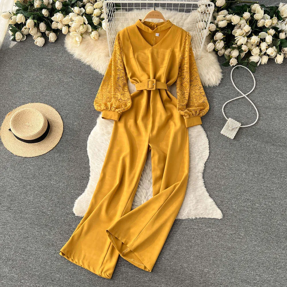 【2024SS／美品✨️】AMERI MEDI FLARE ROMPERS M 2024Womens Mesh Sleeve Jumpsuit, V-Neck Wide Leg Romper for