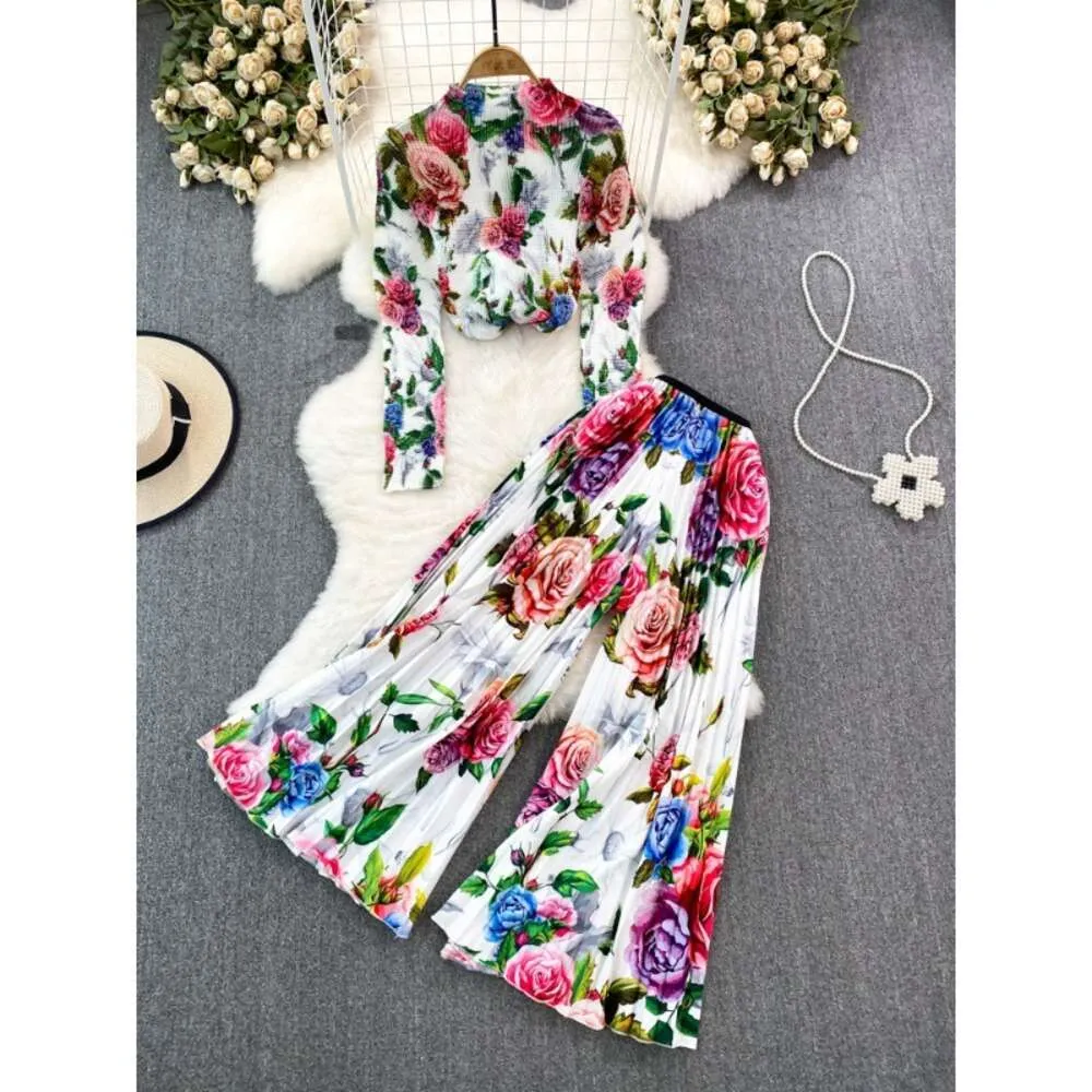 Elegant Gradual Change Print Pleated High Waist Type A Full Print Bottoms Elegant Gradual Change Print Pleated High Waist Type A Full Print Bottoms
