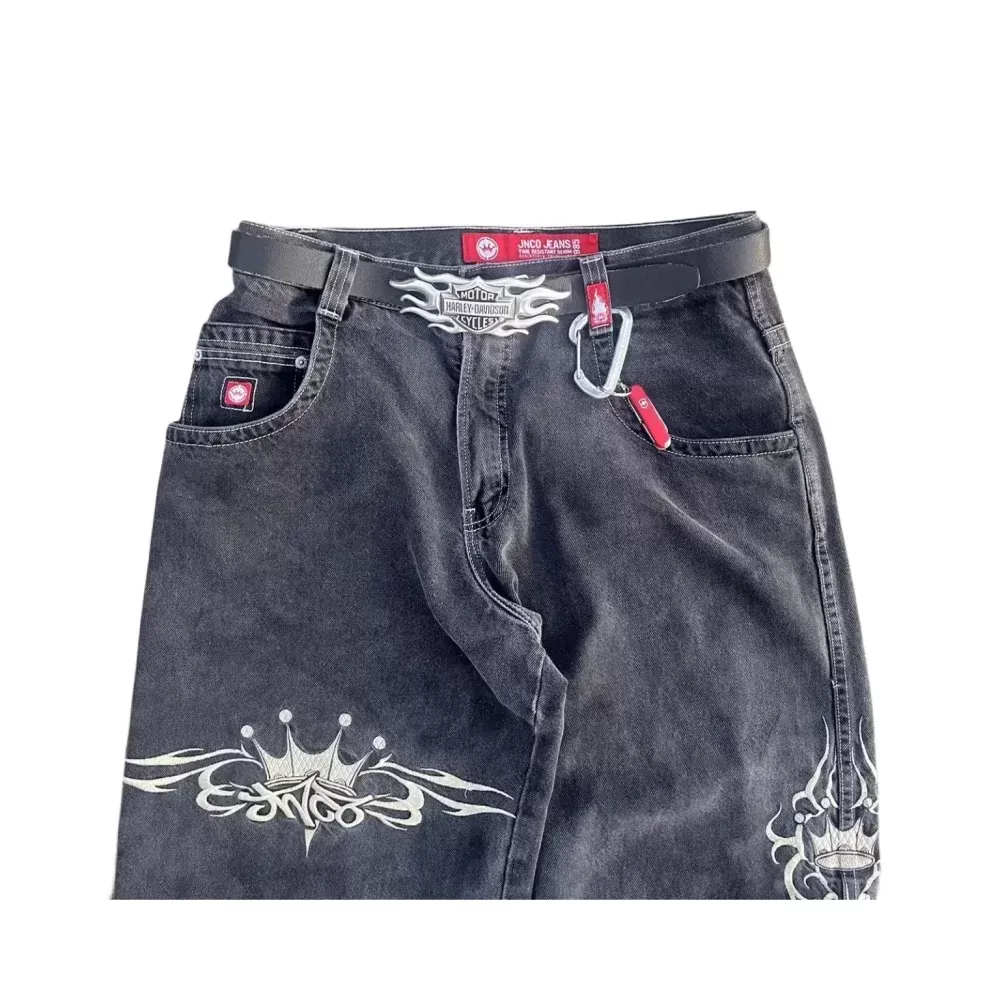 Jnco Mens Retro Hip Hop Skull Embroidered Jeans Harajuku Jnco Mens Retro Hip Hop Skull Embroidered Jeans Harajuku