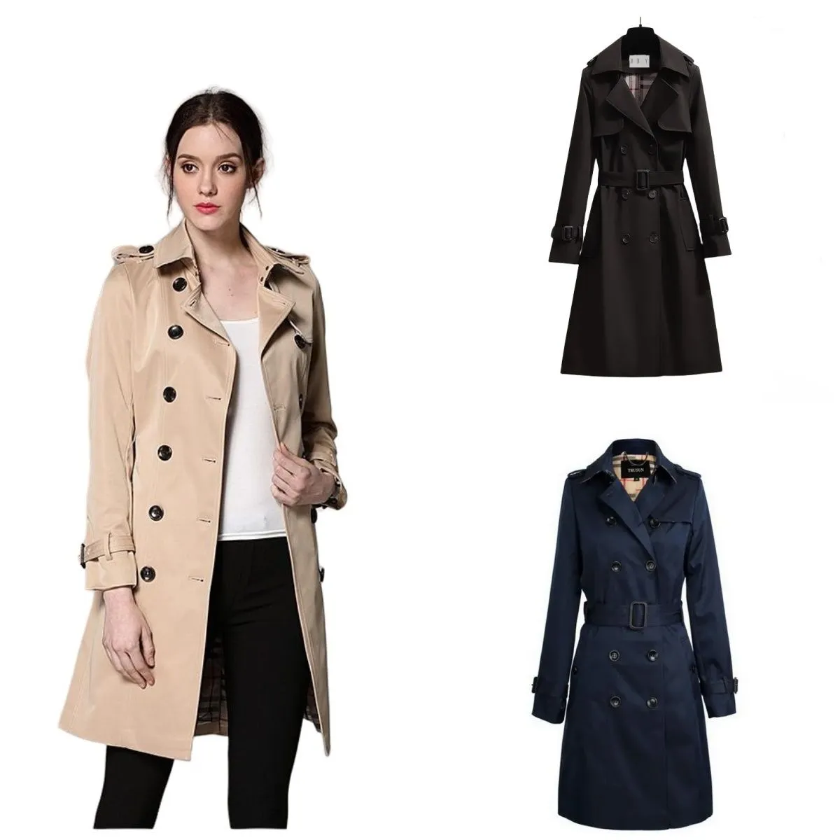 Original women s trench coat designer women s long khaki double breasted coat top brand women s jacket classic British clothing plus