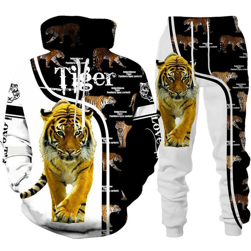 Cool Tiger 3D Animal Print hoodie with pants and Pants Set