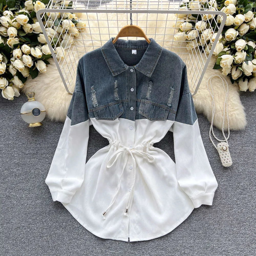 chinese dress ladies Women's Casual Denim Dress Long Sleeve Lapel Button Down Maxi Jean Shirt  Dresses,Blue,Small at Amazon Women's Clothing store main image 0