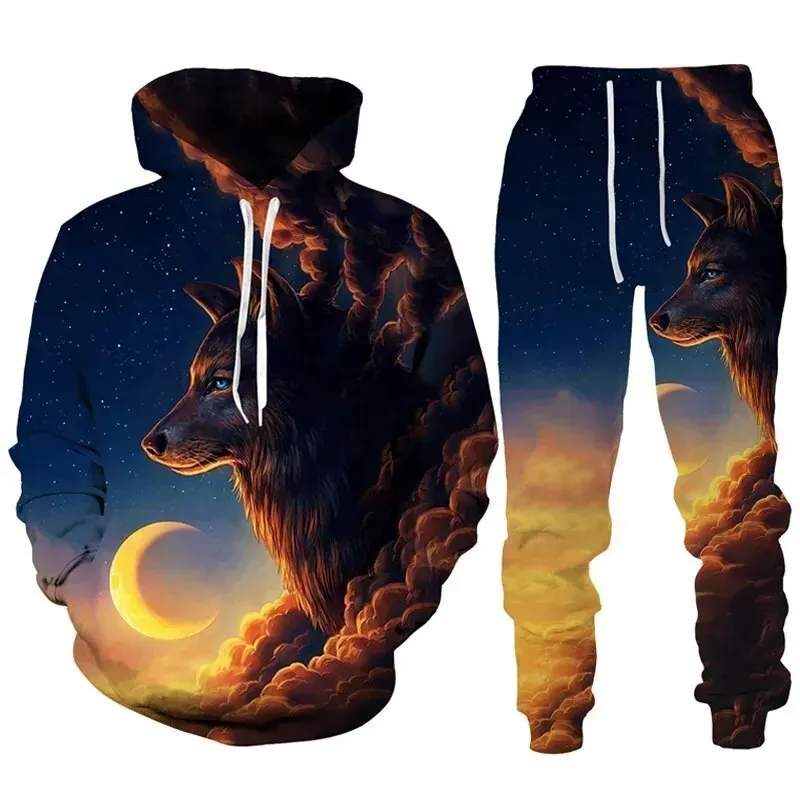LFTEGUFKXS Christmas Wolf Men's Jogging Suit Lion Hoodie And Trousers Men's Tiger Tracksuit Jogging Suit Sports Suit, S9, XX-Large - View #5