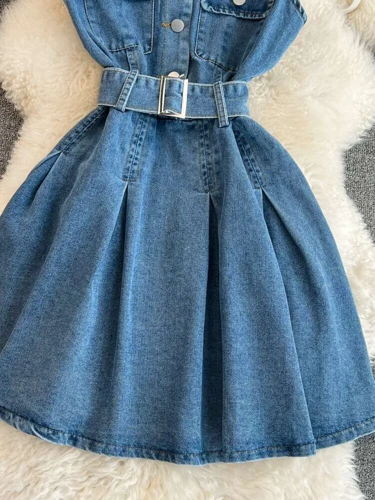 Sleeveless V-neck Wrap Denim Dress with Waist Wrapping and A-line Skirt for  Slim Figures from Dhgate Basic & Casual Dresses - price 37.19