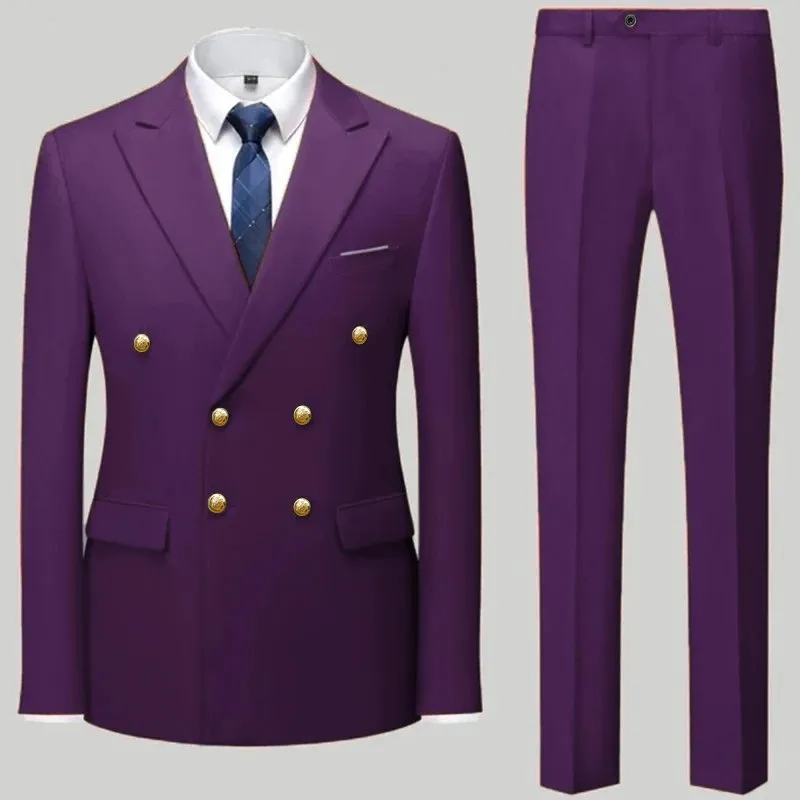 Men's Double Breasted Acrylic Broadcloth Suit Set with Hooded