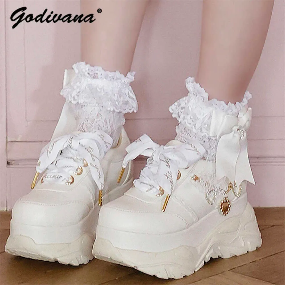 Japanese Heart Shape Rhinestone Pearl Lolita Platform