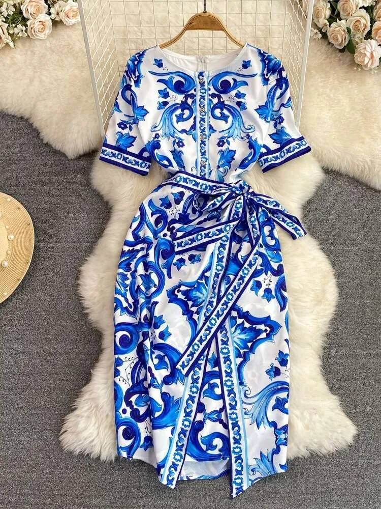 princess polly baby blue dress Short Sleeve A-Line Dress with Round Neck and Waistband Tie, Cashmere  Blend, Empire Waist, Medium-Length Skirt from Dhgate Basic & Casual Dresses