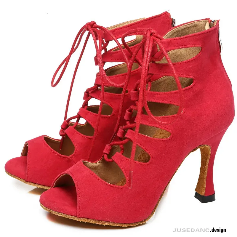 Chaussures De Danse Latine Femme - Tango, Salsa, Bachata - Talon Moyen, Bout Ouvert - Souples Et Brillantes