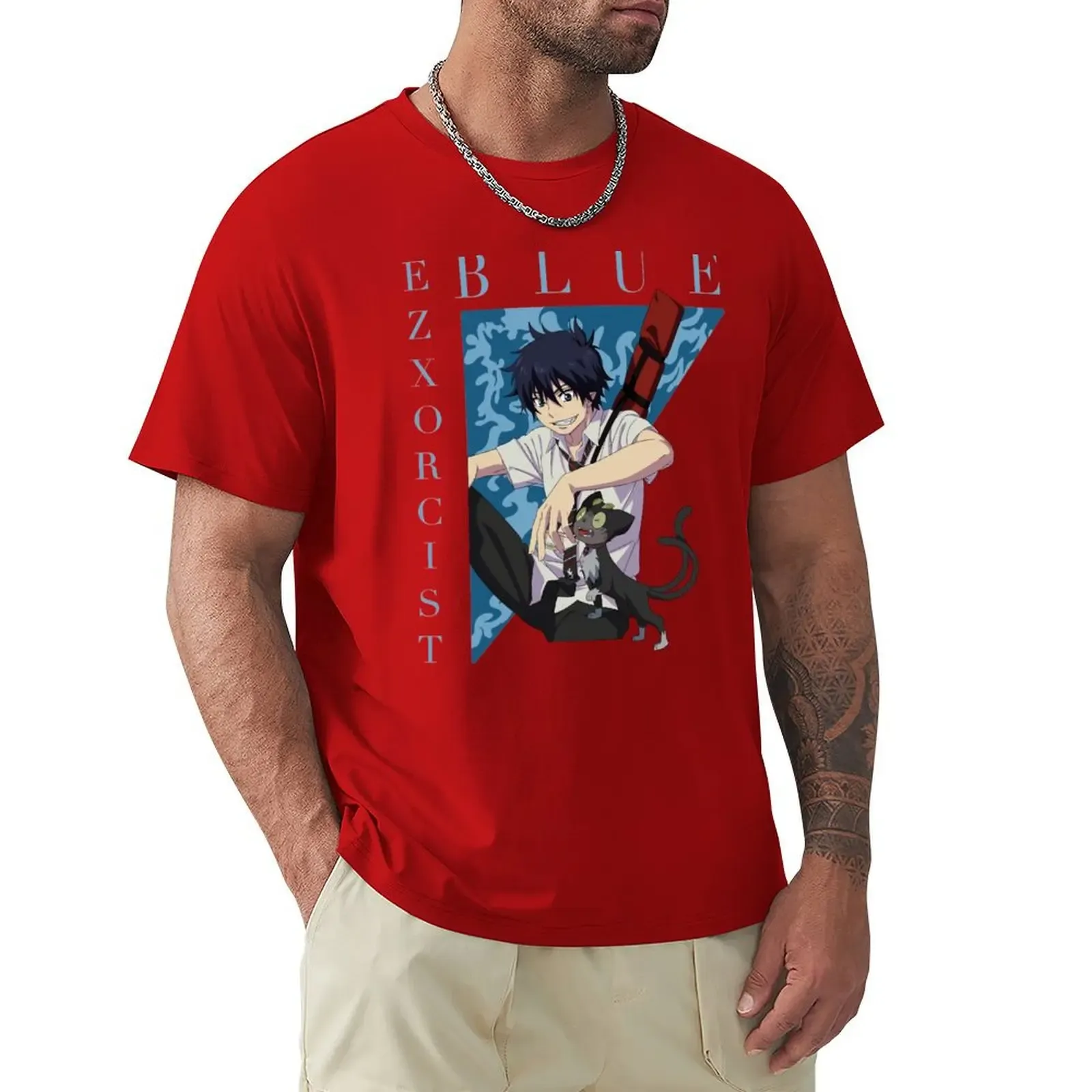 Blue Exorcist Anime T-Shirt Mens Cotton Short Sleeve Casual Shirt