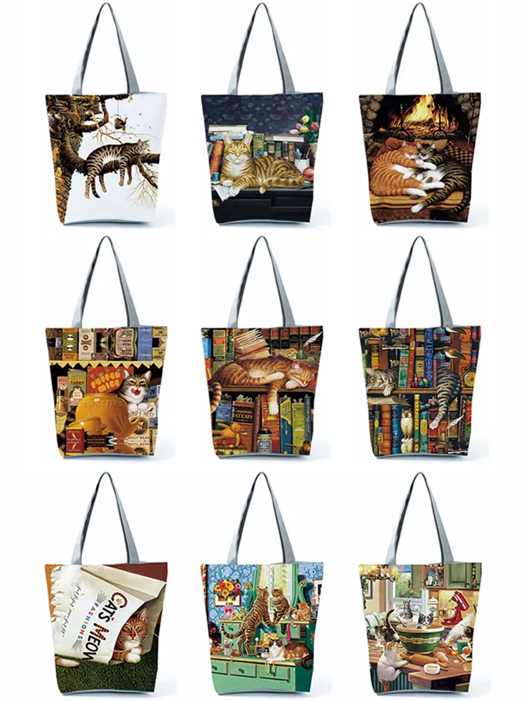 Designer Oil Painting Cat Print Tote Amazon Tote Bags For Women Reusable Polyester Shopping And Grocerie Shoulder Amazon Tote Bags With Lady Handamazon Tote Bags Style From Halobabe06 17.54 DHgate.Com