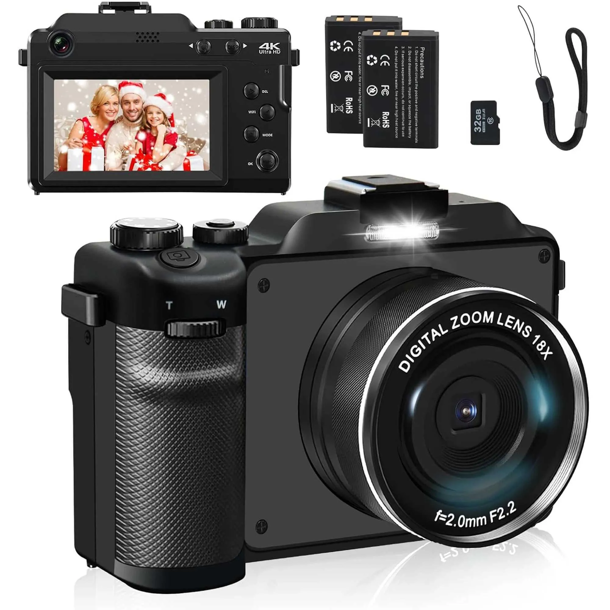 56MP 4K Digital Camera: Dual Lens Selfie Camera, 16X Zoom, WiFi,  Live Stream, DIY Frame Perfect Vlogging Camera!