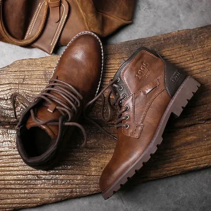 Men vintage leather ankle boots sale