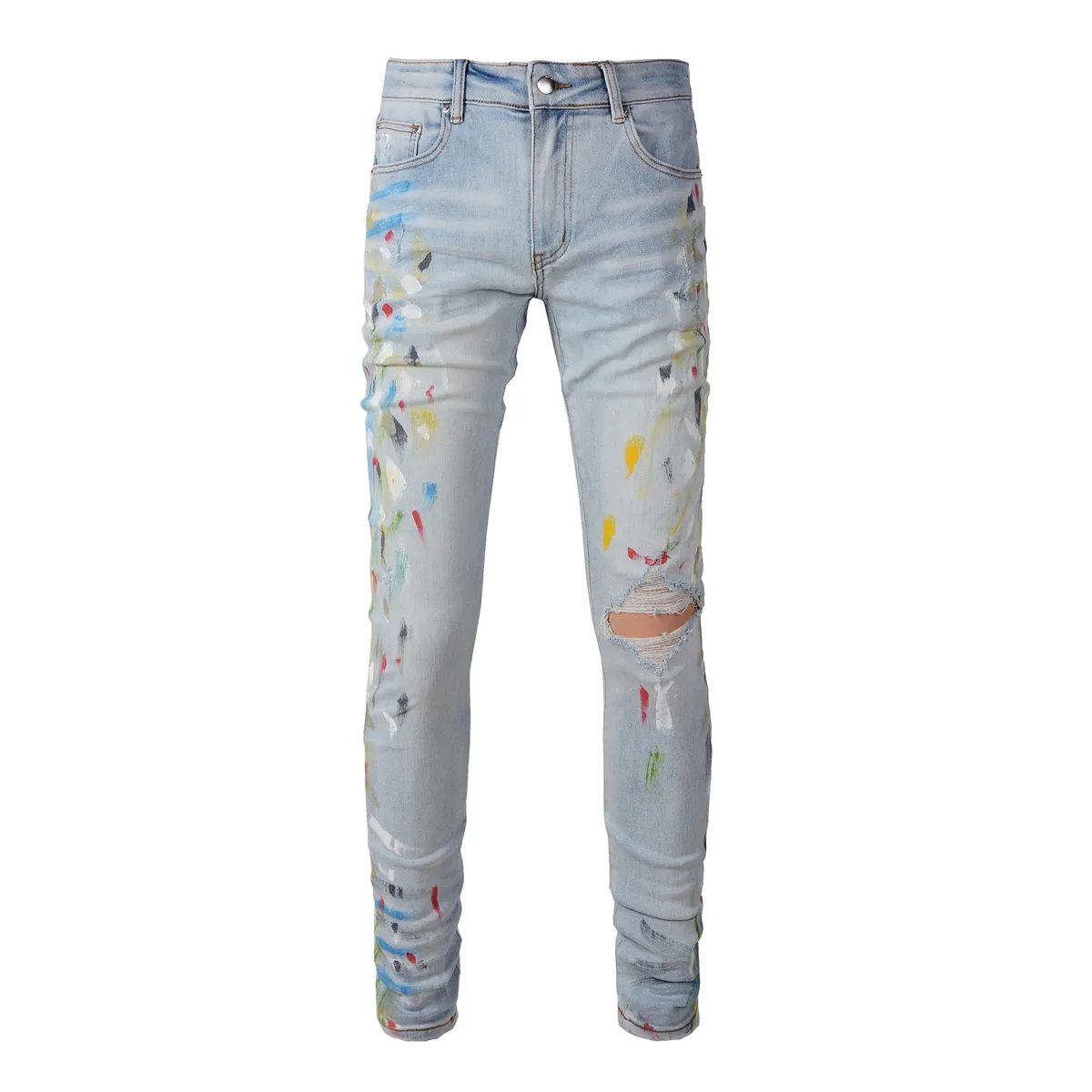 New Designer for Mens Jeans Hiking Pant Ripped Hip Hop High Street Fashion Brand Pantalones Vaqueros Para Hombre Motorcycle Embroidery Close Fitting