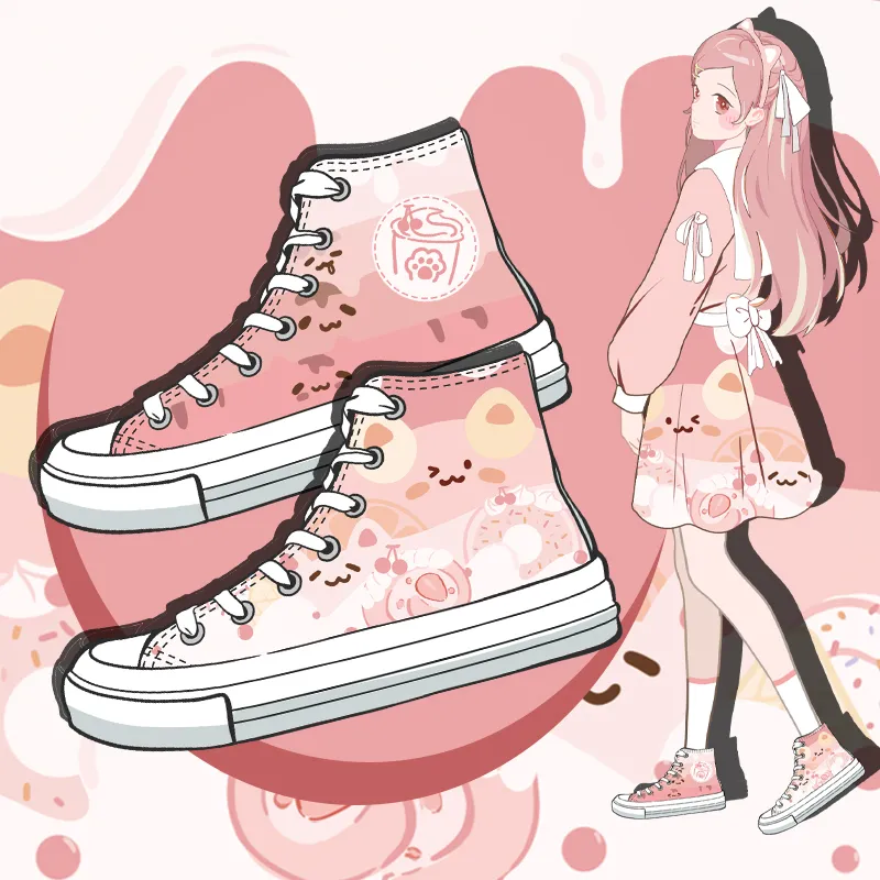 Hand-Painted Canvas Shoes: Unique Kawaii Sneakers for Girls
