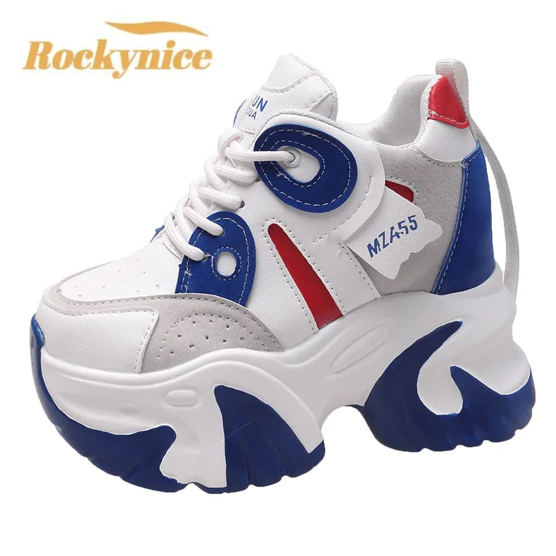 Lace-up High-Top Platform Chunky Sneakers with Breathable Leather