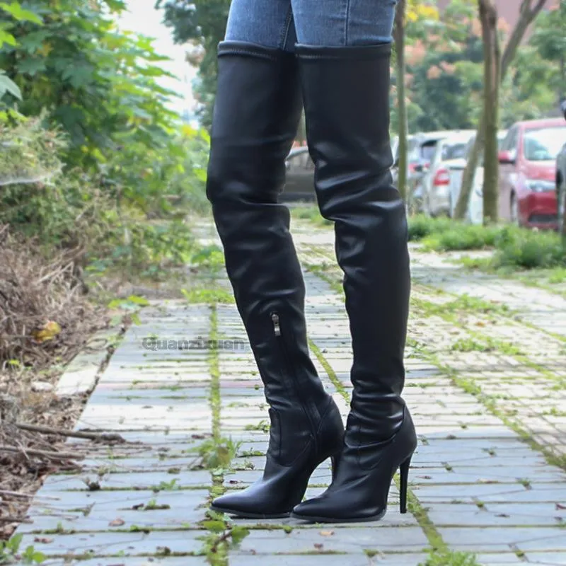 Plus Size Sexy Thigh High Boots Long Black Pointed Toe Shop  Women's Black High Boots!