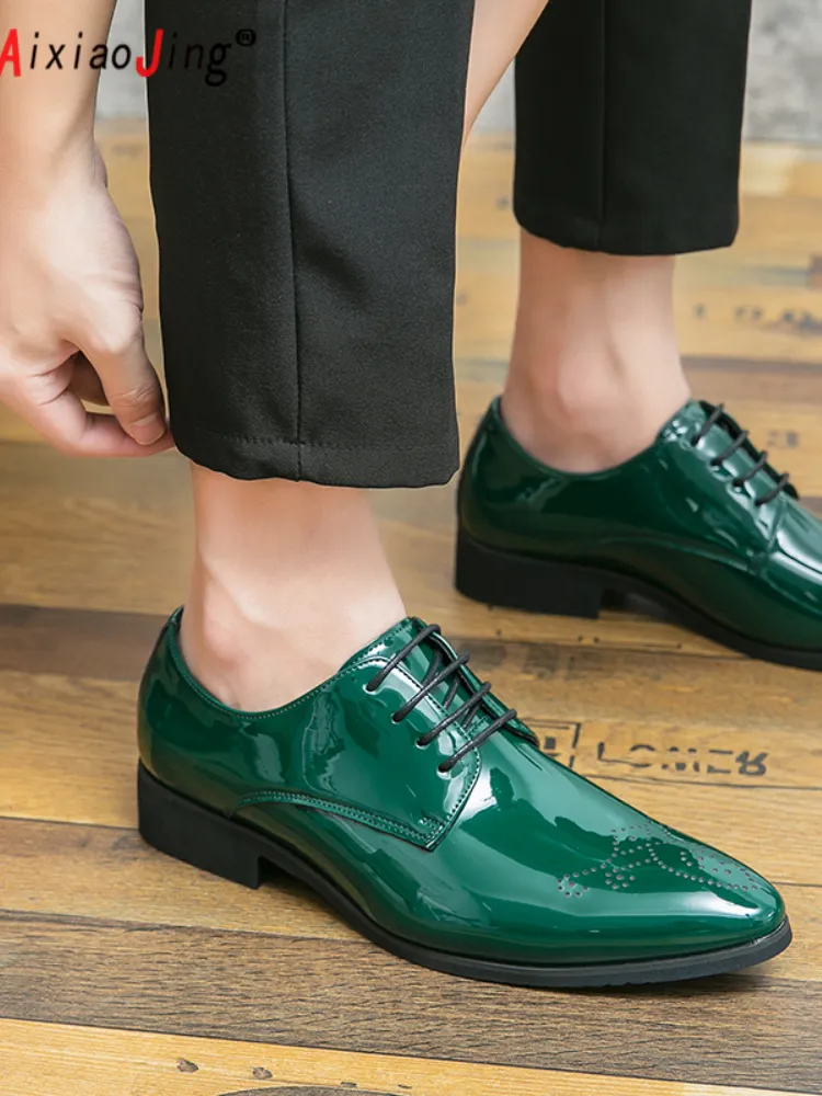 green dress shoes men Paul Parkman Men's Green Croco Textured Leather Derby Shoes (ID#1438GRN) EU 40 main image 0
